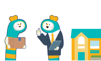 마스코트 씽글이가 짐옮기고 계약하는 이미지